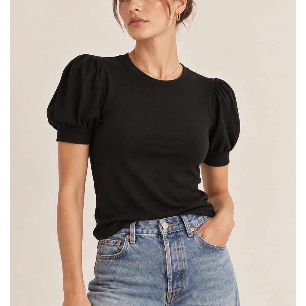 FRAME Balloon Sleeve Tee Shirt Women's Small Black Elevated Feminine Top